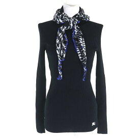 未使用品△BURBERRY バーバリー 24SS 8081169 ロゴ刺繍 デザインネック 長袖 リブ ニット セーター スカーフ付き ブラック S 正規品 イタリア製 レディース【中古】