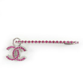 美品☆CHANEL シャネル 02P メタル ラインストーン ココマーク セーフティピン ブローチ ピンク シルバー フランス製 レディース【中古】