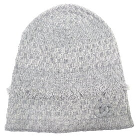 美品△CHANEL シャネル 16B カシミヤ ココマーク フリンジデザイン ラメ糸入り ビーニー ニット帽 ニットキャップ グレー 英国製 レディース【中古】