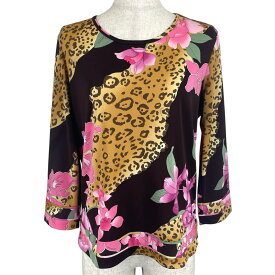 極美品▲LEONARD SPORT レオナールスポーツ 0548033 ヒョウ柄 花柄 7分袖 カットソー マルチカラー 40 日本製 正規品 レディース【中古】