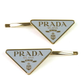 未使用品△PRADA プラダ IF051 真鍮 トライアングルロゴ 三角プレート メタルヘアピン ヘアアクセサリー グレー 箱・保存袋付き イタリア製 レディース【中古】