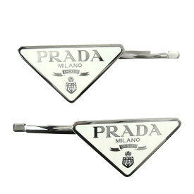 未使用品◇PRADA プラダ 1IF051 メタル ヘアピン トライアングルロゴ ヘアアクセサリー ホワイト 箱・保存袋付き イタリア製 レディース【中古】