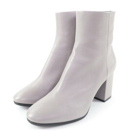 未使用品★BALENCIAGA バレンシアガ 477242 ロゴ入り サイドジップ チャンキーヒール レザー ショートブーツ グレー 36 保存袋付き イタリア製 レディース【中古】