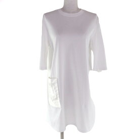 極美品★HERMES エルメス 21SS コットン100％ ポケット付 七分袖 クルーネック Tシャツ ワンピース ホワイト 34 フランス製 正規品 レディース【中古】