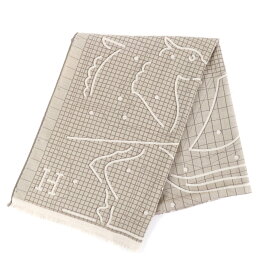 極美品★HERMES エルメス レクタングル イポグラフ カシミヤ シルク混 フリンジ付 ストール ショール ベージュ フランス製 メンズ【中古】