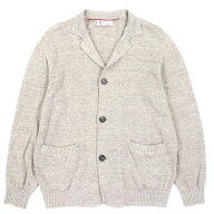 美品▼Brunello Cucinelli ブルネロクチネリ リネン コットン ロゴ入りボタン ニット カーディガン ベー…