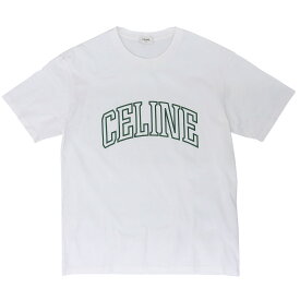 極美品▲CELINE セリーヌ 2X60L671Q コットン100％ ロゴプリントルーズ 半袖Tシャツ ホワイト グリーン XS フランス製 正規品 メンズ【中古】