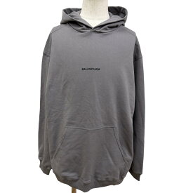 極美品□BALENCIAGA バレンシアガ 600583 ロゴ刺繍 エンブロイダリー プルオーバー スウェットパーカー フーディー グレー M 正規品 メンズ 【中古】