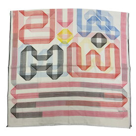 未使用品☆HERMES エルメス 2023年製 CACH LEGER RUBANS D'HERMES キャッシュ レジェ リボン ドゥ エルメス レクタングル カシミヤ100％ BLANC/NOIR/ROUGE スカーフ イタリア製 レディース 【中古】