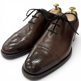 良品□Silvano Lattanzi シルヴァノラッタンジ レザー メダリオン パンチドキャップトゥ レースアップ ドレスシューズ ブラウン 8 メンズ 【中古】