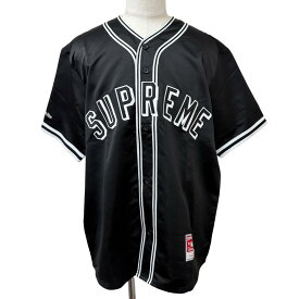 極美品□Supreme mitchell&ness シュプリーム ミッチェルアンドネス 23SS Satin Baseball Jersey ロゴ刺繍 サテン 半袖 ベースボールシャツ ブラック L 正規品 メンズ 【中古】