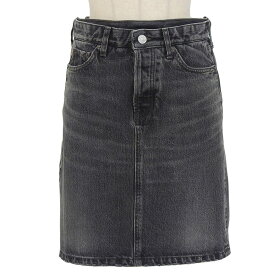 【ポイント5倍】未使用品▲BALENCIAGA バレンシアガ 22SS 657637 コットン100％ レザーパッチ サイドジップ デニム スカート ブラック 34 日本製 正規品 【中古】
