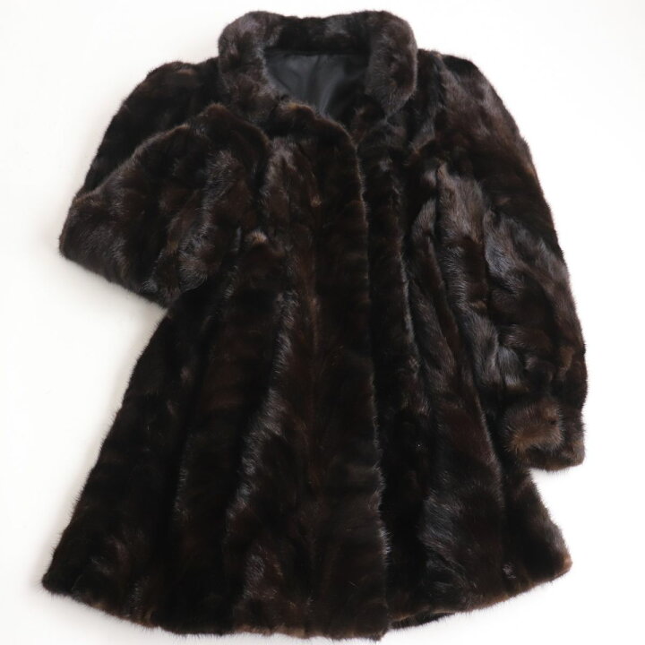 楽天市場】極美品☆MINK デザインミンク 逆毛 本毛皮コート ダーク 