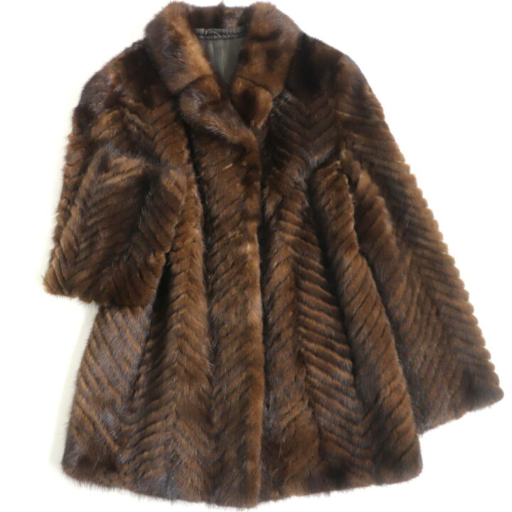 楽天市場】美品▽MINK デザインミンク 本毛皮コート ダークブラウン 毛 