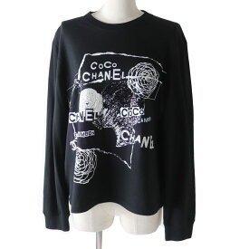 美品◎正規品 イタリア製 CHANEL シャネル 20SS P63300 レディース カメリア×ロゴデザイン ロングスリーブ Tシャツ ブラック×ホワイト M【中古】