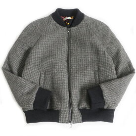 美品□LARDINI/ラルディーニ 千鳥格子柄 裏フラワープリント ウール100％ WZIP ブルゾンジャケット グレー系 40 イタリア製 正規品 メンズ【中古】