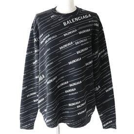 極美品△正規品 BALENCIAGA バレンシアガ 2018年 559078 クルーネック ジャガードロゴ ニット セーター レディース ブラック×ホワイト XS【中古】