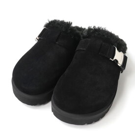 未使用品☆MONCLER モンクレール 21AW MON MULE スウェードレザー ボアミュール/サボサンダル ブラック イタリア製 35 レディース 箱付き【中古】