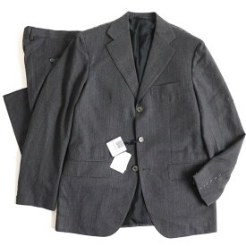 未使用品▽ サルトリオ ウール シングルスーツ グレー 48 イタリア製 正規品 メンズ タグ・袖口用ボタン・縫い糸付き【中古】