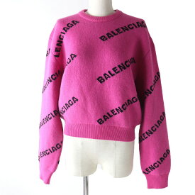 極美品☆正規品 BALENCIAGA バレンシアガ 18年 510243 ジャガードロゴ 長袖 ウール ニット セーター ピンク×ブラック 36 イタリア製【中古】