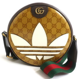 未使用品▼GUCCI×adidas グッチ×アディダス コラボ 702640 オフィディア スモール GGクリスタル トレフォイルパッチ ショルダーバッグ ブラウン×ホワイト イタリア製 箱・保存袋付き【中古】