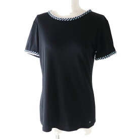 極美品◎イタリア製 CHANEL シャネル P58290 レディース ココマークプレート付き 半袖 カットソー／Tシャツ ブラック×水色×ラメ 38【中古】