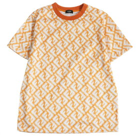 極美品□23SS FENDI/フェンディ FAF682 FFロゴ/ズッカ 総柄 テクニカルメッシュ 半袖Tシャツ/カットソー オレンジ M イタリア製 正規品【中古】