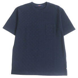 極美品□22AW LOUIS VUITTON/ルイヴィトン ロゴプレート付き ダミエ ハーフ コットン100％ 半袖Tシャツ/カットソー ネイビー L 伊製 正規品【中古】