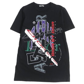 美品□Dior HOMME/ディオールオム 733J603P3312 ロゴプリント エンブロイダリー コットン100％ 半袖Tシャツ ブラック XS イタリア製 正規品【中古】