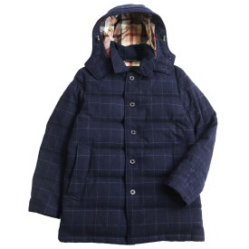 美品●MACKINTOSH LONDON マッキントッシュロンドン チェック フーデッド ウールダウンジャケット ネイビー 38(M相当) 正規品 メンズ【中古】