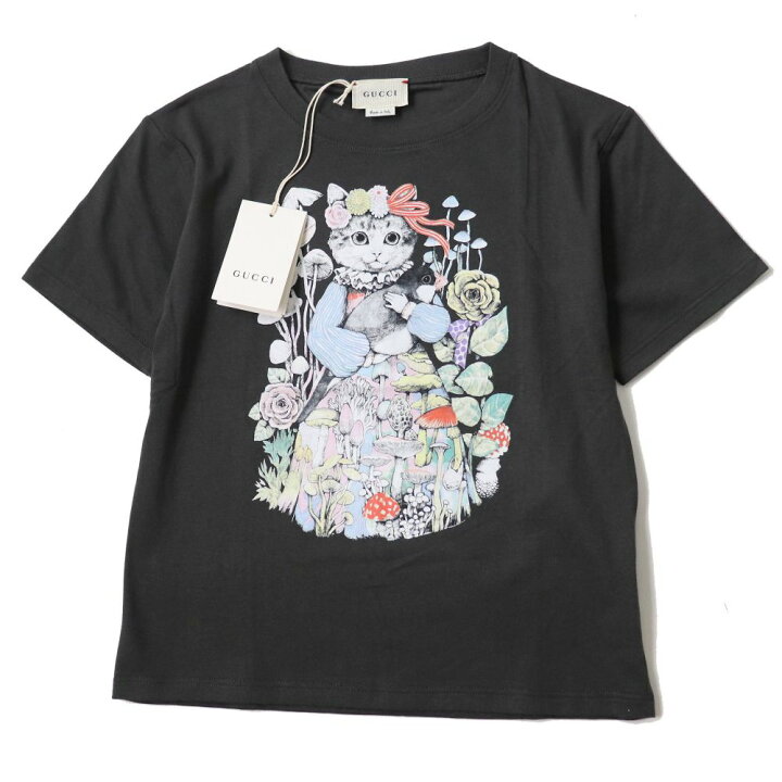 楽天市場 未使用品 日本限定 Gucci グッチ ヒグチユウコ ss 正規品 キッズ キャットプリント 半袖 Tシャツ トップス チャコール系 6 中古 衣類 ブランドリサイクル Green