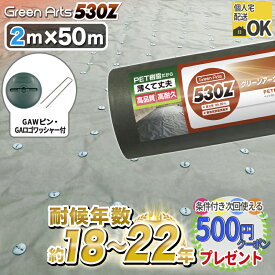 【6/5は当選確率2分の1!最大100%ポイントキャッシュバック】硬い材質のため曲げて梱包できない防草シート 高密度 ［100平米＋GAWコ型150mmピン＋GAロゴワッシャー各100個］ NITTOSEKKO 防草シート GreenArts530Z 2m×50m