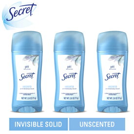 【エクスプレス便】Secret Invisible Solid　Unscented 2.6 oz PACK OF 3 シークレット お得な3本セット インビジブルソリッド デオドラント 73g　白くならないタイプ　無香料　ワキ　ワキガ 制汗剤