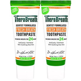 【エクスプレス便】【お得な2本セット】TheraBreath Fresh Breath Toothpaste Mild Mint 4oz （Pack of 2）セラブレス フレッシュブレス 歯磨き粉 マイルドミント 113.5g（2本パック）歯科医推奨　歯磨き粉　オーラルケア