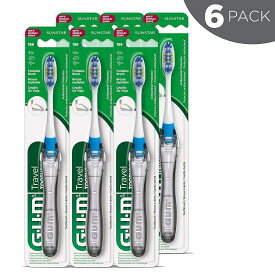 【エクスプレス便】GUM Folding Travel Toothbrush - Compact Head + Tongue Cleaner - Soft Bristled Travel Toothbrushes for Adults 6packガム 折りたたみ旅行用歯ブラシ - コンパクトヘッド + 舌クリーナー　ソフト歯ブラシ 大人用　6本パック