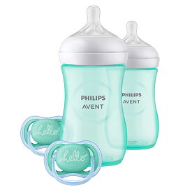 【エクスプレス便】Philips 哺乳びんセット ティール 9ozボトル2本セット(1カ月～) ＋ 6-18カ月用のおしゃぶり2個付き Philips AVENT Natural Baby Bottle with Natural Response Nipple, Teal Baby Gift Set, SCD837/02