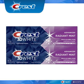 【エクスプレス便】最新版 Crest 3D White Advanced Radiant Mint 107g pack of 2 　クレスト　3Dホワイト　ラディアントミント　3.8oz 2本 　ホワイトニング歯磨き粉　ホワイトニング　白い歯