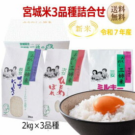 新米 【令和7年宮城米】米 詰め合わせ お米 食べ比べ 贈答品 白米 ギフト 宮城 6kg(2kg×3袋) 【宮城県_物産展】みちのく 三姉米 A【送料無料】宮城県WEB物産展 【楽ギフ_のし宛書】※沖縄へのお届けは+1,600円加算されます 三姉妹