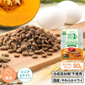 【ヤムヤムヤム】yum yum yum！ シニア＆ライト　馬肉 やわらかドライタイプ　ちょこっとパック80g【15時までの注文で当日発送 正規品 ドライフード 犬用 成犬 老犬 子犬】