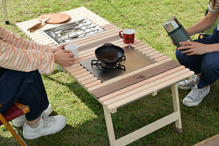 楽天市場】196 ひのきのキャンプ用品 2つ折りバーナーテーブル  