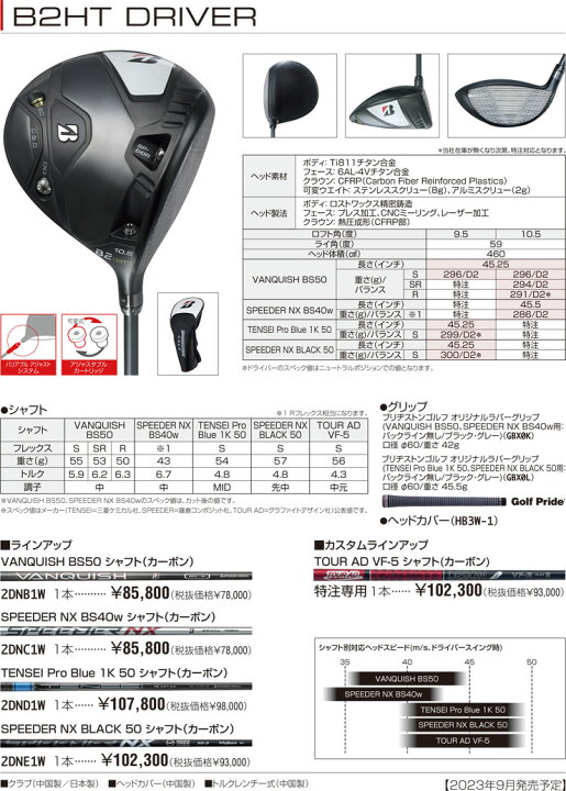楽天市場】特注カスタムクラブ ブリヂストンゴルフ B2 HT ドライバー 