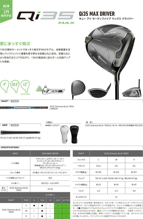 楽天市場】特注カスタムクラブ テーラーメイド Qi35 MAX ドライバー 