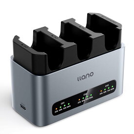 llano バッテリーチャージャー 充電器 3個同時充電 USB-C 【PD30W 急速充電】 LED残量表示 アルミ合金製 小型軽量 多重保護 For NP-FZ100/NP-FW50/NP-W126/NP-W235/EN-EL15/EN-EL25/LP-E17/LP-E6/DMW-BLK22など対応