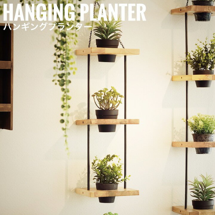 楽天市場 Hangingplanter ハンギングプランター ３段 壁面収納 プランター 植物 小物収納 カントリー 天然木 カフェ 壁掛け おすすめ おしゃれ Greengreen グリーングリーン