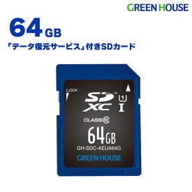 データ復元サービス付き SDカード 64GB SDXC UHSスピードクラス1 SDスピードクラス10 GH-SDC-AEUA64G sd 64g スマホ デジタル一眼レフカメラ 大容量 フラッシュ メモリー カード グリーンハウス