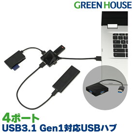 USBハブ 4ポート USB3.1 薄型 軽量 高速 充電 USB拡張 GH-HB3A4A-BK ブラック Gen1対応 小型 コンパクト USB HUB パソコン ノートパソコン 増設 増やす 複数 グリーンハウス