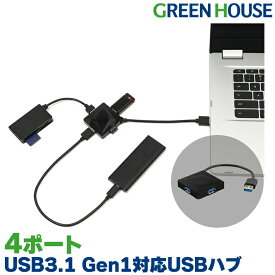 【4月24日20時～セール開始】 USBハブ 4ポート USB3.1 薄型 軽量 高速 充電 USB拡張 GH-HB3A4A-BK ブラック Gen1対応 小型 コンパクト USB HUB パソコン ノートパソコン 増設 増やす 複数 グリーンハウス