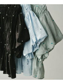 ＜EMMEL REFINES＞EM ハートシシュウ シャーリング ブラウス EMMEL REFINES ユナイテッドアローズ グリーンレーベルリラクシング トップス シャツ・ブラウス ブラック ブルー【送料無料】[Rakuten Fashion]