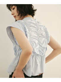 ＜EMMEL REFINES＞EM シャーリング フレア ブラウス EMMEL REFINES ユナイテッドアローズ グリーンレーベルリラクシング トップス シャツ・ブラウス ブルー ホワイト【送料無料】[Rakuten Fashion]