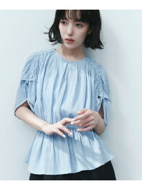 ＜EMMEL REFINES＞EM ドロストスリーブ ブラウス EMMEL REFINES ユナイテッドアローズ グリーンレーベルリラクシング トップス シャツ・ブラウス ブルー ホワイト【送料無料】[Rakuten Fashion]